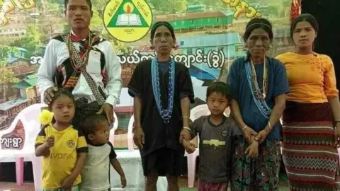 SUPPLIED Ha Luang, a 34 year-old teacher (left) in the Vuilu school that was bombed on Wednesday, was killed along with his three children, while his mother (centre) and wife (right) were badly injured