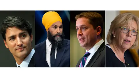 Getty Images Justin Trudeau, Jagmeet Singh, Andrew Scheer, Elizabeth May