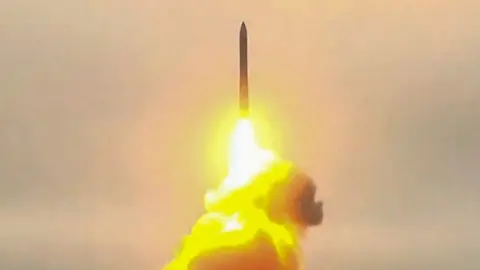 Russian Defence Ministry Pictured in this video screen grab is a Topol-M intercontinental ballistic missile test-launched from a missile silo at Plesetsk Cosmodrome