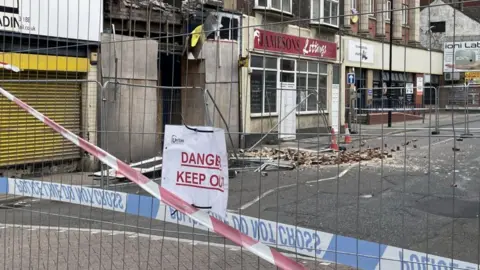 A collapsed building in Stoke-on-Trent