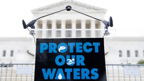 A rally sign for Clean Water Act outside of Supreme Court