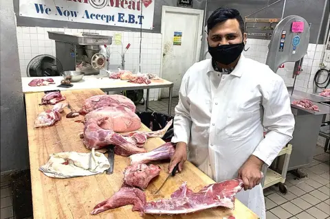 BBC Shakeel Anjum works at the Al Noor Meat Market