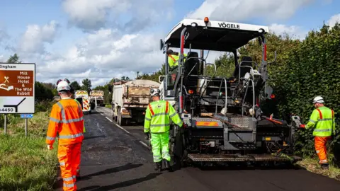 Oxfordshire County Council Roads being resurfaced using 'cold recycling'