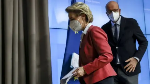 EPA European Commission President Ursula von der Leyen (R) and European Council President Charles Michel (L) file pic