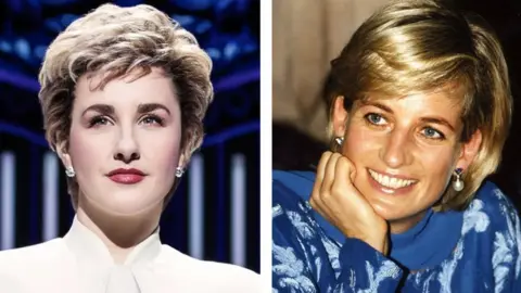 Netflix/PA Media Jeanna de Waal in Diana: The Musical and Diana, Princess of Wales in May 1997