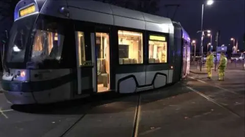 Nottingham tram derails in van crash