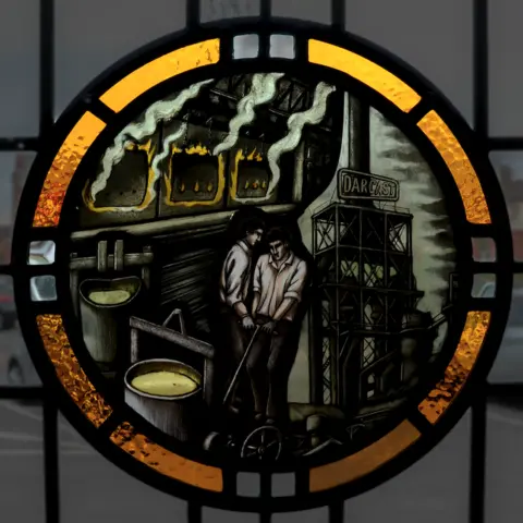 David Jesudason Stained glass window at the Red Lion in West Bromwich