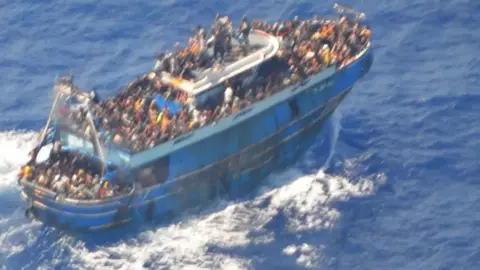 Hellenic Coast Guard The overcrowded vessel which later sank off the coast of Greece