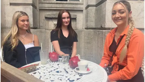 BBC young reporter Bethany (right) with her friends Tabitha (middle) and Isabella (left)