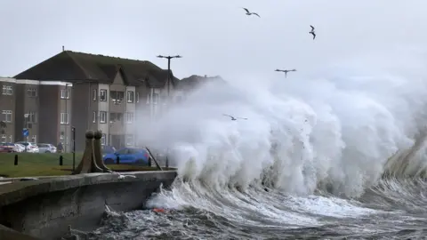 PA Media Saltcoats in Ayrshire during Storm Ciara