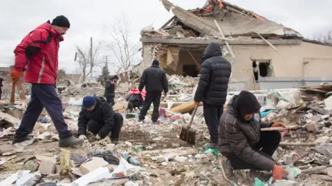 Getty Images A bombed Ukrainian town