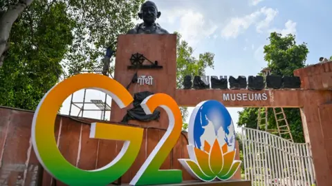 Getty Images A new look of Gandhi Darshan where new installations along with Sculptures are placed ahead of G20 Summit at Rajghat on September 1, 2023 in New Delhi, India.
