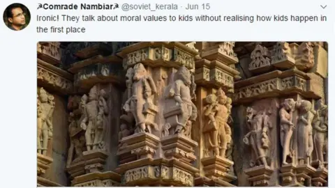 Twitter user Comrde Nambiar says "Ironic! they talk about moral values to kids without realising how kids happen in the first place"