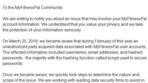 MyFitnessPal breach affects millions of Under Armour users - BBC News