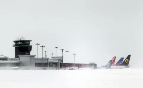 PA A view of planes at Leeds Bradford Airport in Yorkshire