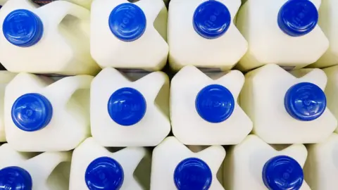 Getty Images Plastic milk bottles