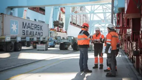 Maersk Maersk crew handling customs clearance at a port