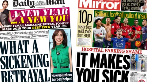 Composite image showing Daily Mail and Daily Mirror front pages