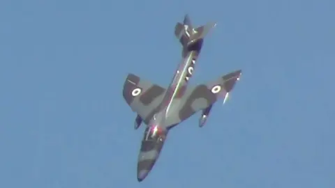 Sussex Police/CPS Hawker Hunter jet plane prior to plummeting onto the A27