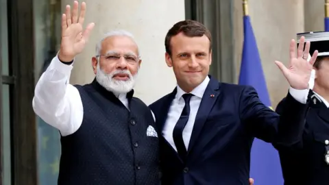 Reuters Indian Prime Minister Narendra Modi (L) is greeted by French President Emmanuel Macron (R) on the last leg of his four-nation visit at the Elysee palace in Paris, France, June 3, 2017