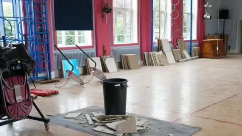 PA Media Damage inside Parks Primary School in Leicester which has been affected with sub standard reinforced autoclaved aerated concrete (Raac)