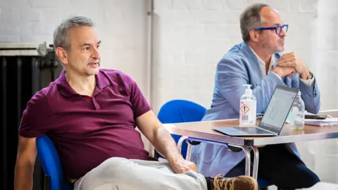 Pamela Raith Writer Joe DiPietro (left) with What's New Pussycat? producer Flody Suarez