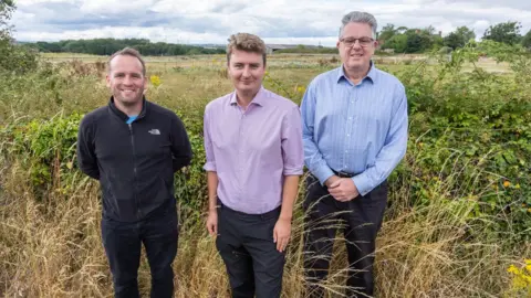 South Gloucestershire Council Cllr Ben Burton, Tom Howell and Tim Niblett at Frampton End farm