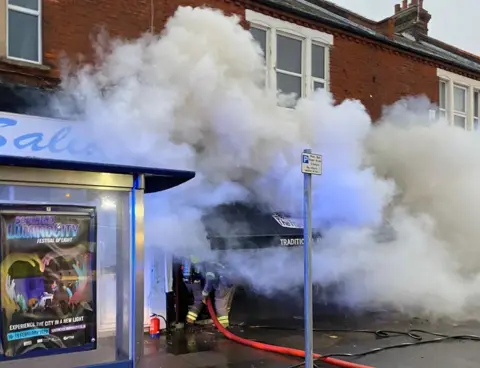 Essex County Fire & Rescue Service Fire at the Frying Pan takeaway restaurant in Southchurch Road, Southend