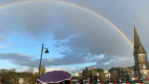 A double rainbow formed in the sky prior to the US President's arrival in Ballina