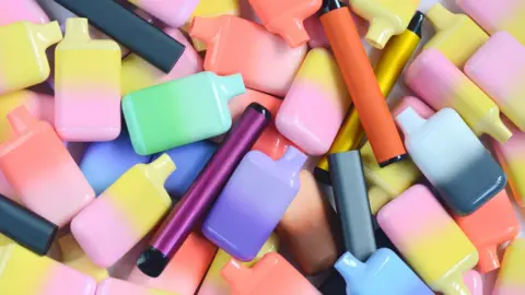 Getty Images Recycling bin containing used vapes - stock photo