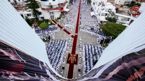 AFP A view of the crowds gathered for a ceremony held in Guadalajara by the La Luz del Mundo church