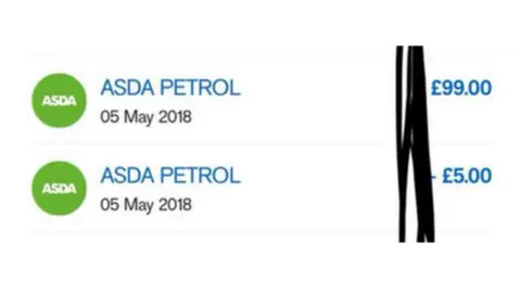 Jade Louise Asda petrol £99 'charge'