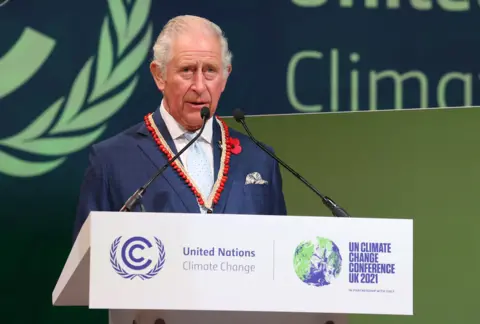 Getty Images Charles addressing an Action on Forests and Land Use event on day three of the COP26 Climate Conference in Glasgow, November 2021