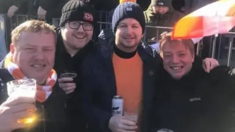 Jordan Hayes Chris Peachey (centre right) and friends