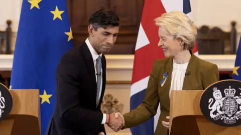 Dan Kitwood Prime Minister Rishi Sunak and European Commission president Ursula von der Leyen announcing the Windsor Framework deal