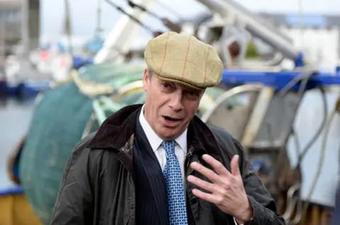 Getty Images Nigel Farage campaigning in Plymouth, 2019