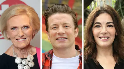 Getty Images Mary Berry, Jamie Oliver and Nigella Lawson