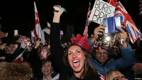 PA Media Revellers at the Brexit Day rally in Parliament Square