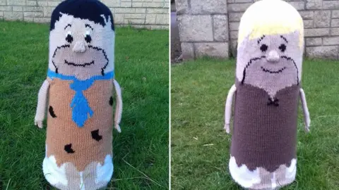 Oldland Knitted Bollards Fred Flintstone and Barney Rubble