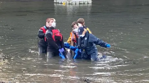 Dan Jarvis The team refloats the dolphin