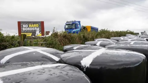 AFP Sign in Northern Ireland protesting against the possibility of a hard border