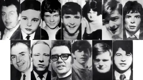Top row, from left to right: Patrick Doherty, Gerald Donaghey, John Duddy, Hugh Gilmour, Michael Kelly, Michael McDaid, Kevin McElhinney. Bottom row, from left to right: Bernard McGuigan, Gerard McKinney, William McKinney, William Nash, James Wray, John Young