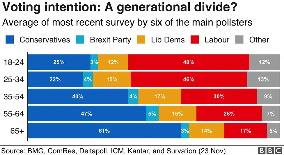 Graph: Voting intention: A generational divide