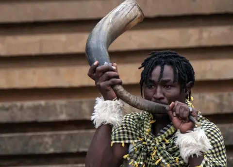 AFP A supporter blows in a horn during the 2019 Africa Cup of Nations qualifier match between Kenya and Ghana, at the Kasarani Stadium in Nairobi, on September 8, 2018.