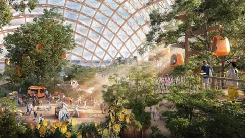 Eden Project artist's impression - interior view of Eden Project North with foliage