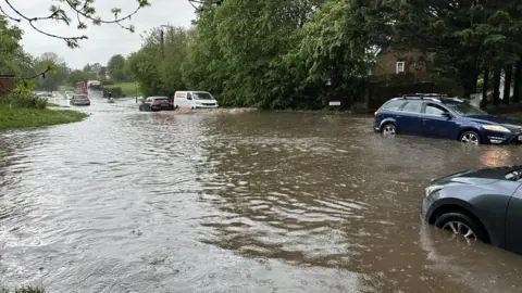 Mark Castle Flooding in Great North Road, near Welwyn