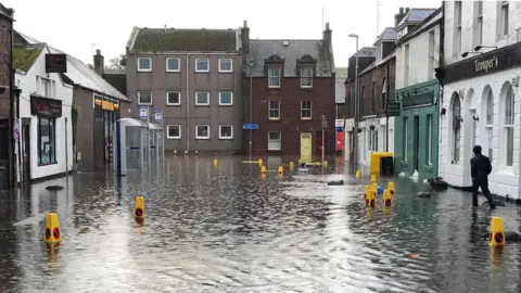 PA Media Stonehaven in Aberdeenshire saw flooding overnight