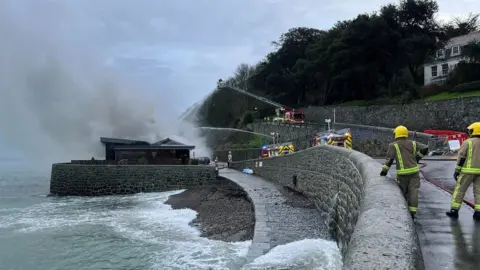 BBC Firefighters on scene of Octopus restaurant fire