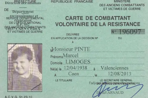 AFP/collection Gwenola Balmelle Marcel Pinte, posthumous Resistance ID card