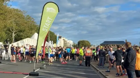 BBC Runners at the start of the marathon in Guernsey